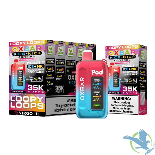 Pod Juice x OXBAR Ice + Nic Control 35K Puffs 14ML Adjustable Disposable Device With Mega Screen - Display of 5