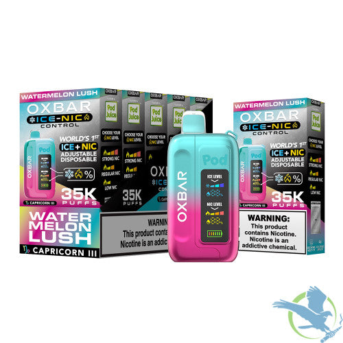 Pod Juice x OXBAR Ice + Nic Control 35K Puffs 14ML Adjustable Disposable Device With Mega Screen - Display of 5