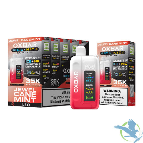 Pod Juice x OXBAR Ice + Nic Control 35K Puffs 14ML Adjustable Disposable Device With Mega Screen - Display of 5
