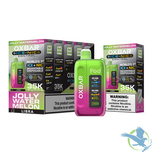 Pod Juice x OXBAR Ice + Nic Control 35K Puffs 14ML Adjustable Disposable Device With Mega Screen - Display of 5