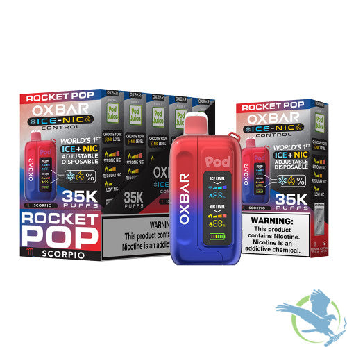 Pod Juice x OXBAR Ice + Nic Control 35K Puffs 14ML Adjustable Disposable Device With Mega Screen - Display of 5