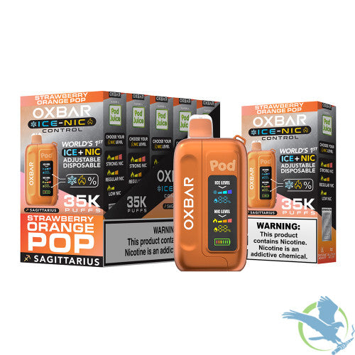 Pod Juice x OXBAR Ice + Nic Control 35K Puffs 14ML Adjustable Disposable Device With Mega Screen - Display of 5