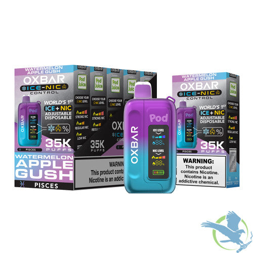 Pod Juice x OXBAR Ice + Nic Control 35K Puffs 14ML Adjustable Disposable Device With Mega Screen - Display of 5