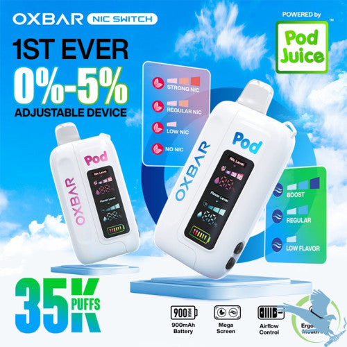 Pod Juice x OXBAR Nic Switch 35K Puffs 14ML Adjustable Disposable Device With Nic + Flavor Control & Mega Screen - Display of 5