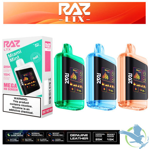 RAZ LTX 25K Puffs 16ML Disposable Device With Adjustable Airflow System & Mega HD Screen - Display of 5