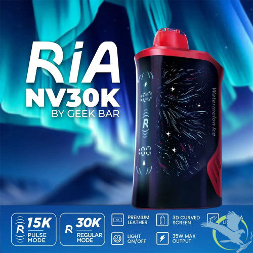 RIA NV30K By Geek Bar 30K Puffs 15ML Disposable Device With Multi Curve Design & 3D Curved Screen Aurora Light - Display of 5
