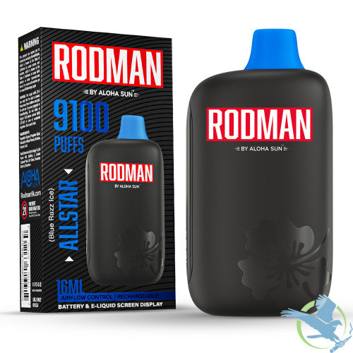 RODMAN By Aloha Sun 16ML 9100 Puffs Prefilled Nicotine Salt Rechargeable Disposable Vape Device With Battery & E-Liquid Screen - Display of 10