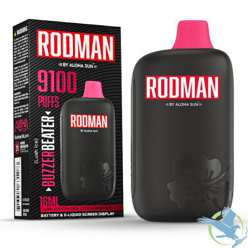 RODMAN By Aloha Sun 16ML 9100 Puffs Prefilled Nicotine Salt Rechargeable Disposable Vape Device With Battery & E-Liquid Screen - Display of 10