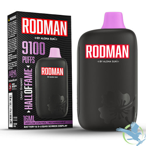 RODMAN By Aloha Sun 16ML 9100 Puffs Prefilled Nicotine Salt Rechargeable Disposable Vape Device With Battery & E-Liquid Screen - Display of 10