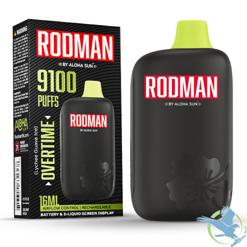 RODMAN By Aloha Sun 16ML 9100 Puffs Prefilled Nicotine Salt Rechargeable Disposable Vape Device With Battery & E-Liquid Screen - Display of 10