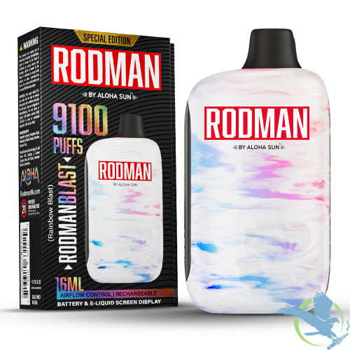 RODMAN By Aloha Sun 16ML 9100 Puffs Prefilled Nicotine Salt Rechargeable Disposable Vape Device With Battery & E-Liquid Screen - Display of 10