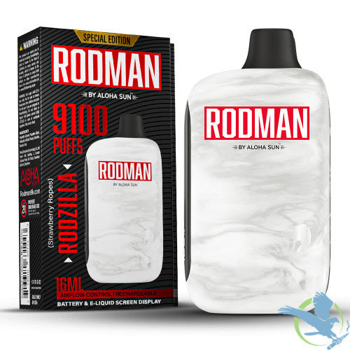 RODMAN By Aloha Sun 16ML 9100 Puffs Prefilled Nicotine Salt Rechargeable Disposable Vape Device With Battery & E-Liquid Screen - Display of 10