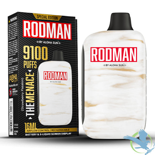 RODMAN By Aloha Sun 16ML 9100 Puffs Prefilled Nicotine Salt Rechargeable Disposable Vape Device With Battery & E-Liquid Screen - Display of 10