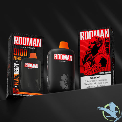 RODMAN By Aloha Sun 16ML 9100 Puffs Prefilled Nicotine Salt Rechargeable Disposable Vape Device With Battery & E-Liquid Screen - Display of 10