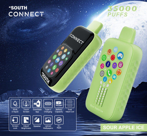 South Connect 35K Puffs 18ML Disposable Device With Bluetooth Connections & Touch Screen - Display of 5