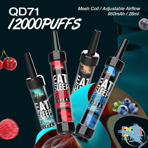 VAPMOD DHOSE BAR 26ML 12000 Puffs 950mAh Prefilled TRUFLAVOR E-JUICE 5% Nicotine Salt Rechargeable Shisha Style Disposable Pod Device With RGB LED Flash - Display of 5