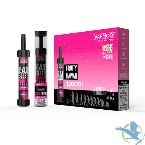VAPMOD DHOSE BAR 26ML 12000 Puffs 950mAh Prefilled TRUFLAVOR E-JUICE Nicotine Salt Rechargeable Shisha Style Disposable Pod Device With RGB LED Flash - Display of 5