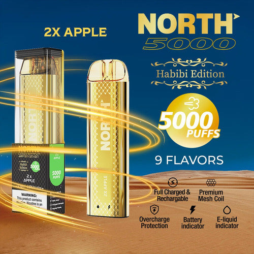 North Habibi Edition 10ML 5000 Puffs Disposable Vape Device With Premium Mesh Coil & E-liquid & Battery Indicator - Display of 10