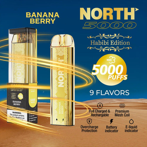 North Habibi Edition 10ML 5000 Puffs Disposable Vape Device With Premium Mesh Coil & E-liquid & Battery Indicator - Display of 10