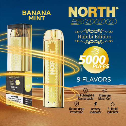 North Habibi Edition 10ML 5000 Puffs Disposable Vape Device With Premium Mesh Coil & E-liquid & Battery Indicator - Display of 10