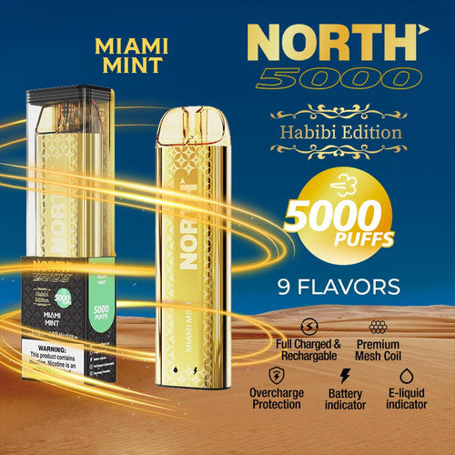 North Habibi Edition 10ML 5000 Puffs Disposable Vape Device With Premium Mesh Coil & E-liquid & Battery Indicator - Display of 10