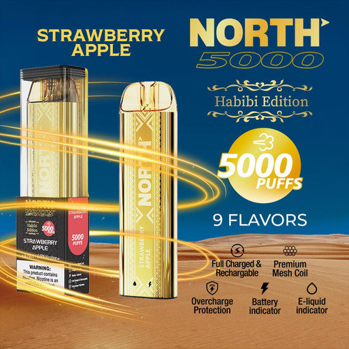 North Habibi Edition 10ML 5000 Puffs Disposable Vape Device With Premium Mesh Coil & E-liquid & Battery Indicator - Display of 10