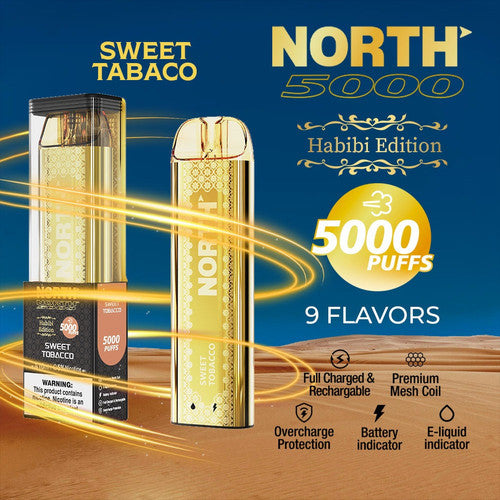 North Habibi Edition 10ML 5000 Puffs Disposable Vape Device With Premium Mesh Coil & E-liquid & Battery Indicator - Display of 10