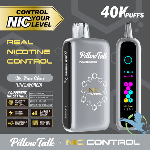 Pillow Talk Nic Control NC40000 Puffs 20ML Disposable Device With Touch To Adjust Nic Level & LED Screen - Display of 5