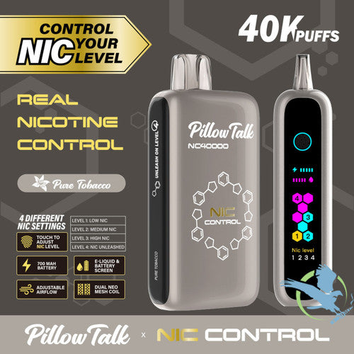 Pillow Talk Nic Control NC40000 Puffs 20ML Disposable Device With Touch To Adjust Nic Level & LED Screen - Display of 5