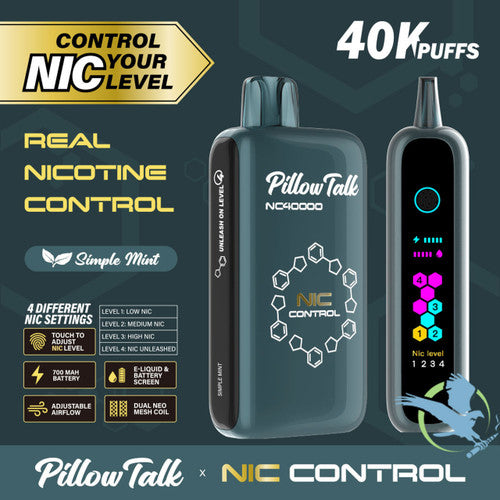 Pillow Talk Nic Control NC40000 Puffs 20ML Disposable Device With Touch To Adjust Nic Level & LED Screen - Display of 5