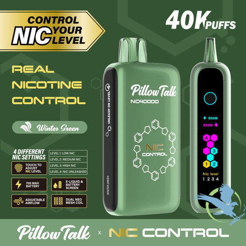 Pillow Talk Nic Control NC40000 Puffs 20ML Disposable Device With Touch To Adjust Nic Level & LED Screen - Display of 5